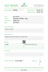 Janoshik lab test report for Core Sarms Stenabolic SR9009 10mg