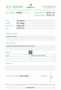 Janoshik lab test report for Core Sarms S23 10mg