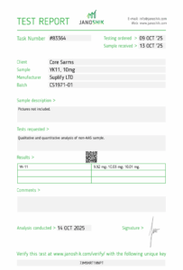Janoshik analytical test report for Core Sarms YK11 10mg