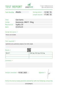 Janoshik lab test report for Core Sarms MK677 Ibutamoren 10mg